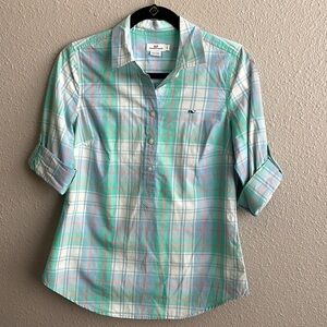 Vineyard Vines 100% cotton popover plaid button up shirt
